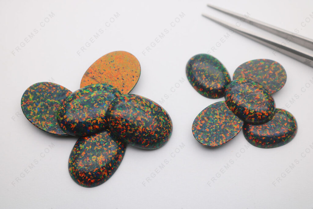 Bulk Wholesale Large fire Synthetic Opal OP32 Black Color Oval shape cabochon 25x18mm Loose Gemstones from China