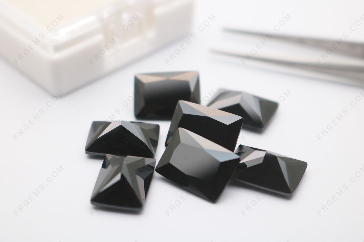 Loose CZ AAA Quality Black Color Rectangle Princess cut 14x10mm faceted Zirconia Gemstones