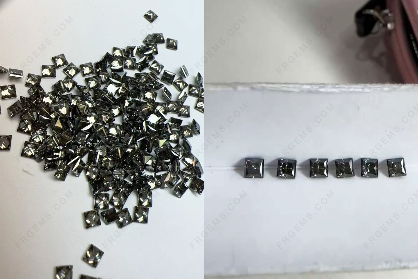 Moissanite Coated Dark Gray Color Round Faceted and princess cut gemstones